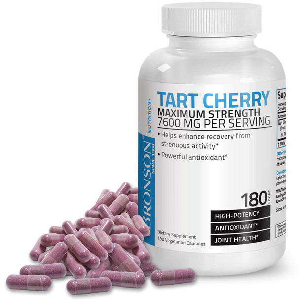 Bronson Tart Cherry Maximum Strength 7600 Mg, 180 Vegetarian Capsules (90 Servings)