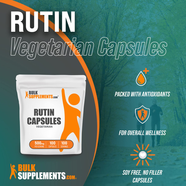 BulkSupplements Rutin Capsules - Dietary Supplement, Antioxidants Source - Vegan, Soy Free - 1 Capsule (500mg)  - 100-Day Supply (100 Veg Capsules)