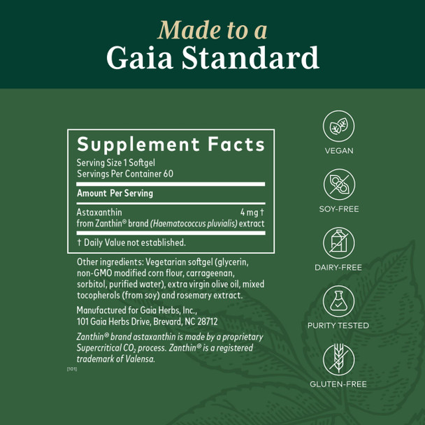 Gaia PRO Astaxanthin 4 - Immune & Skin Support Supplement - Antioxidant Activity Herbal Supplement for Immune Health - with Astaxanthin & Rosemary Extract - 60 Softgels (60 Servings)