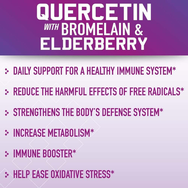 Quercetin with Vitamin C and Zinc - Quercetin 500mg - Quercetin with Bromelain - Zinc Quercetin - 120 Veggie Caps - Elderberry with zinc and Vitamin c for Adults (Non-GMO, Vegan) 2 Months Supply
