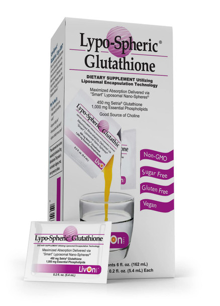 LivOn Laboratories LypoSpheric Glutathione - 30 Packets  450 mg Glutathione Per Packet  Liposome Encapsulated for Improved Absorption  Professionally Formulated, 100% NonGMO