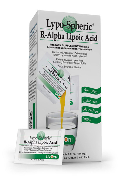 LivOn Laboratories LypoSpheric RAlpha Lipoic  - 30 Packets  226 mg R-ALA Per Packet - Liposome Encapsulated for Improved Absorption - 100% Non-GMO