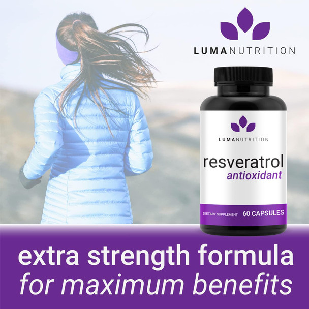 Luma Nutrition High Purity Resveratrol Capsules - 98% Trans-Resveratrol - Reservatrol Supplement - Antioxidant - 60 Capsules