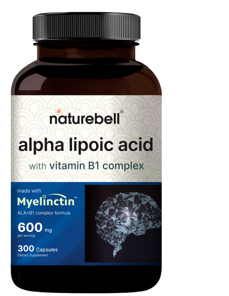 NatureBell Alpha Lipoic  600mg | 300 Capsules - with B1 Complex | 4 in 1 - [R-ALA | S-ALA | Thiamine | Benfotiamine] - High Bioavailability and Potency,  | Non-GMO & NO Gluten