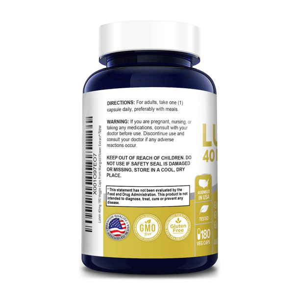 NusaPure Lutein 40mg 180 Veggie Capsules (Non-GMO & )
