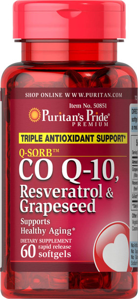 Puritan's Pride Q-Sorb Co Q-10, Resveratrol & Grapeseed-60 Rapid Release Softgels