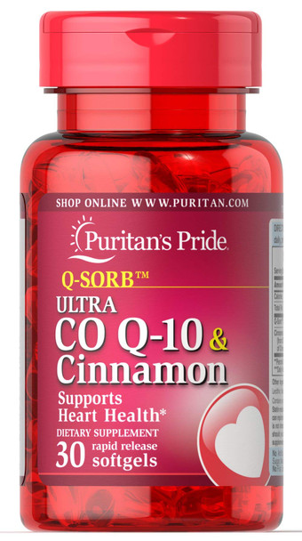 Puritan's Pride Q-Sorb Ultra Co Q-10 200 mg & Cinnamon 1000 mg-30 Rapid Release Softgels