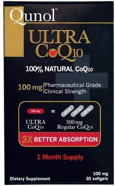 Qunol Ultra -100% Soluble  100mg - 3X Better Absorption  Q10-30 Softgels (Pack of 3) 90 Day Supply