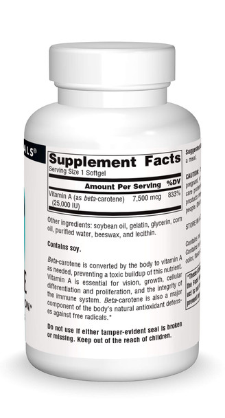 Source s Beta Carotene 25000 iu Antioxidant Protection - Converted By Body To Vitamin A - 250 Softgels