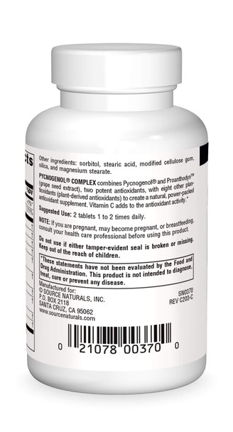 Source s Pycnogenol Complex - Antioxidant Formula Rich In Flavonoids, Proanthocyanidins & Vitamin C - 30 Tablets