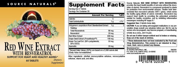 Source s Red Wine Extract with Resveratrol, Suport for Healthy Aging* - 60 Tablets