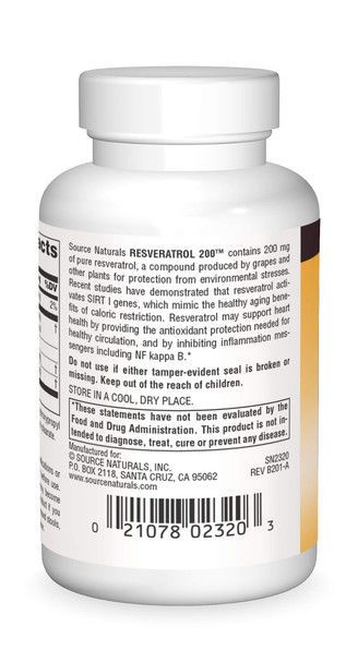 Source s Resveratrol 200 mg for Heart and Healthy Aging - 60 Vegetarian Capsules