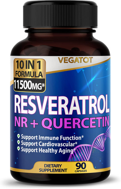 VEGATOT­ High Strength Resveratrol with Quercetin Healthy Aging Immune Brain Boost Joint Support (90 Count (Pack of 1))