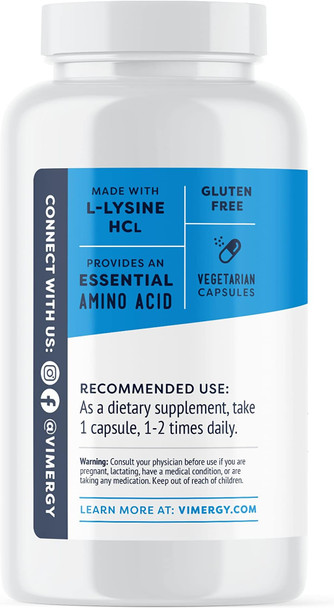 Vimergy L-Lysine 500MG Capsules, 270 Servings  Essential Amino Acid  Supports Immune System, Healthy Skin, Muscles, Bone & Tissue  Vegetarian, Non-GMO, No Gluten, Kosher (270 Count)