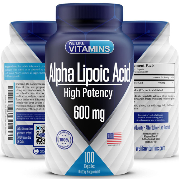 We Like Vitamins Alpha Lipoic  600mg  - 100 Easy to Swallow Capsules - Alpha Lipoic  Capsules Helps Support Joint Health and Antioxidant Health Along with Free Radical Protection