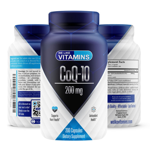 We Like Vitamins  200mg - 200 Vegetarian Capsules - CoQ-10 - Antioxidant Co Q-10