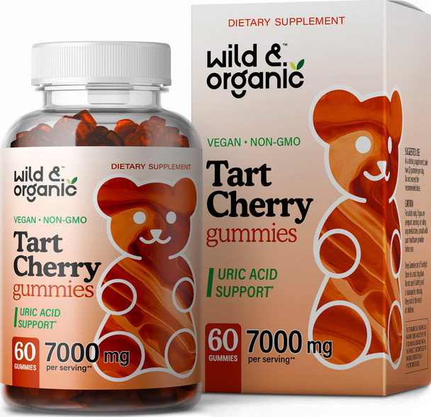 Wild & Organic Tart Cherry Gummies - Uric  Support and Joint Support Supplement with Vitamin C | Substitute to Tart Cherry Extract Capsules, Pills, Juice or Powder | Vegan,  | 60 Chews