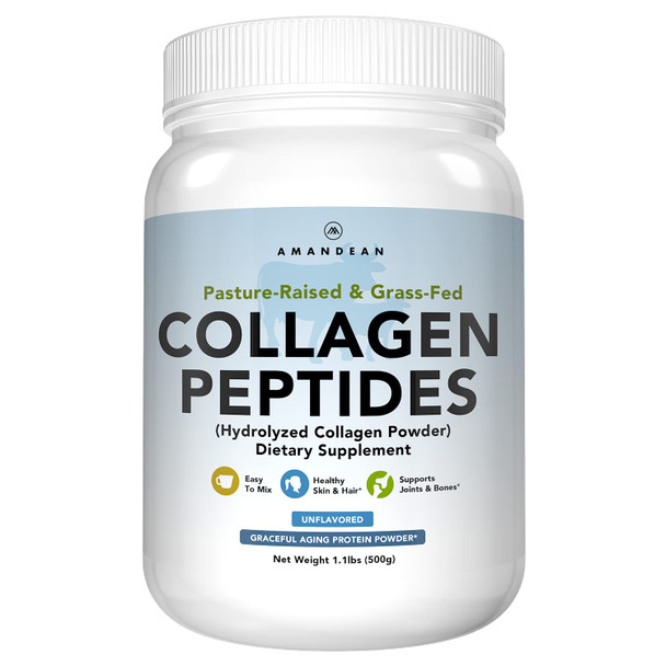 AMANDEAN Collagen Peptides Powder (17.6oz) | Grass-Fed Type 1 & 3 | Keto Friendly Protein | Unflavored, Odorless, Cold Water Soluble | Hydrolyzed Gelatin | Promotes Healthy Joints, Skin, Hair, Nails