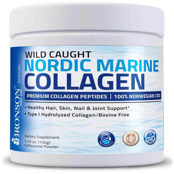Bronson Marine Collagen Peptides Hydrolyzed Protein Powder 100% Wild Caught Nordic Cod Vitamin C Powder Pure Ascorbic  Soluble Fine Non GMO Crystals