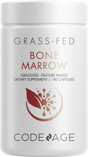 Codeage Grass Fed Bone Marrow Supplement - Freeze Dried, Non-Defatted, & Desiccated Beef Bone Marrow Pills - Raw  Bone Marrow, Bone Matrix, Cartilage - 3000mg  - 180 Capsules