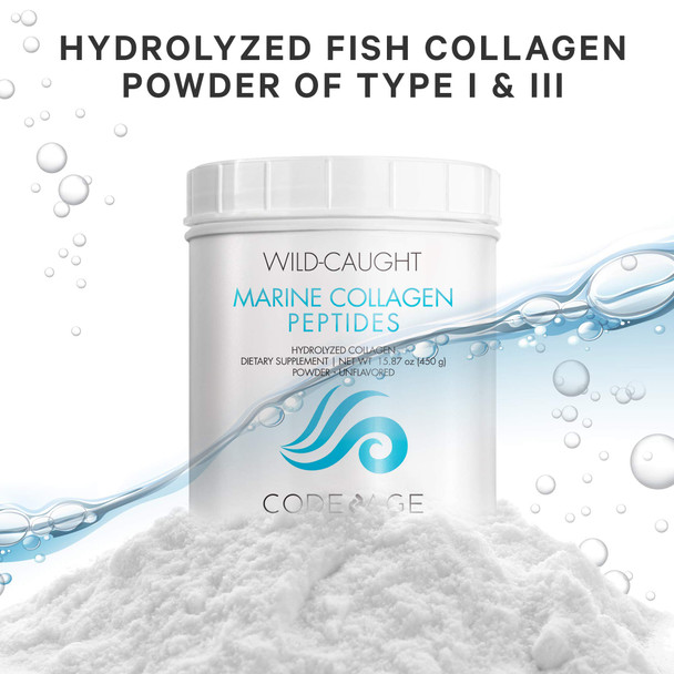 Codeage Marine Collagen Powder - Wild-Caught Hydrolyzed Fish Collagen Peptides - Type 1 & 3 Collagen Protein Supplement - Amino s for Skin, Hair, Nails - Paleo Friendly, Non-GMO, 15.87 Ounces