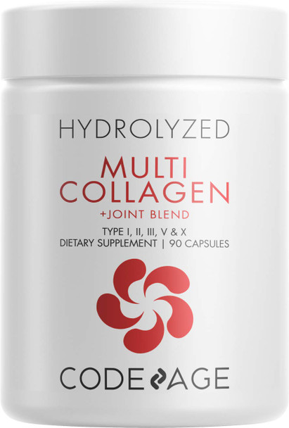 Codeage Multi Collagen Protein + Joint Blend Supplement, Hyaluronic , Bromelain, Turmeric, Ginger Boswellia, Hydrolyzed - 5 Types of Collagen All-in-One, Joints & Bones Support, 90 Capsules