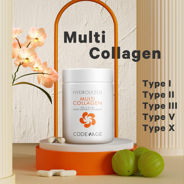 Codeage Multi Collagen Protein Capsules, Type I, II, III, V, X, Grass Fed & Hydrolyzed Collagen Pills Supplement, All in One Collagen, Bone Broth, Amla Berry Source of Vitamin C, Non-GMO, 90 Count