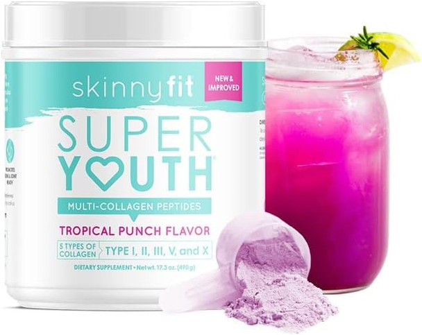 SkinnyFit Super Youth Tropical Punch Multi-Collagen Peptides Plus Apple Cider Vinegar, Hyaluronic Acid, & Vitamin C, Hair, Skin, Nail & Joint Support, Immunity, Healthy Metabolism, 28 Servings