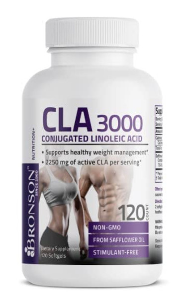 Bronson CLA 3000 Extra High Potency Supports Healthy Weight Management Lean Muscle Mass Non-Stimulating Conjugated Linoleic  120 Softgels