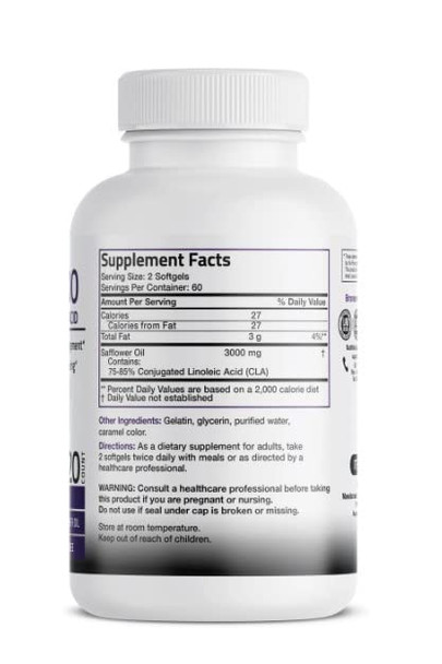 Bronson CLA 3000 Extra High Potency Supports Healthy Weight Management Lean Muscle Mass Non-Stimulating Conjugated Linoleic  120 Softgels