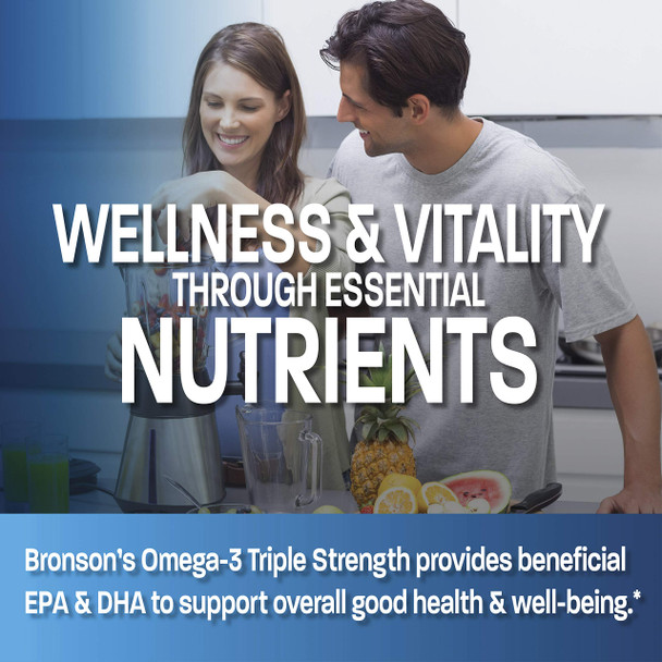 Bronson Omega 3 Fish Oil Triple Strength 2720 mg, High EPA 1250 mg  488 mg, Non-GMO Heavy Metal Tested, 180 Softgels
