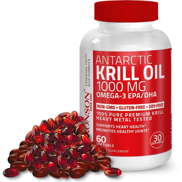 Bronson Probiotic 50 Billion CFU + Prebiotic with Apple Polyphenols & Pineapple  Extrac Antarctic Krill Oil 1000 mg with Omega-3s EPA