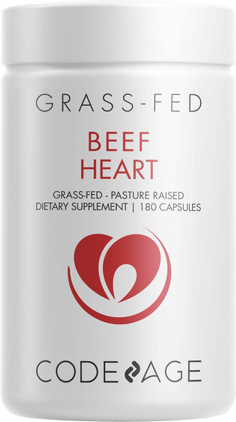 Codeage Grass Fed Beef Heart Supplement - Freeze Dried, Non-Defatted, Desiccated Beef Heart Glandular Supplements - Bovine Meat & Liver Pills Argentina Beef Vitamins For Heart - Non-GMO -180 Capsules