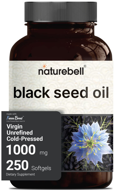 Advanced Unrefined Black Seed Oil, 1000mg , 250 Softgels, Cold-Pressed Nigella Sativa, Immune System Booster, Odorless, Premium Black Seed Oil Capsules Liquid, Non-GMO