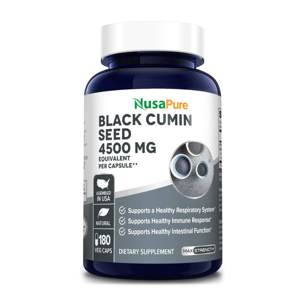 Full Spectrum Black Cumin Seed Extract 4500mg 180 Veggie Powder Caps (Extract Ratio 10:1, Non-GMO & ) Non-Oily