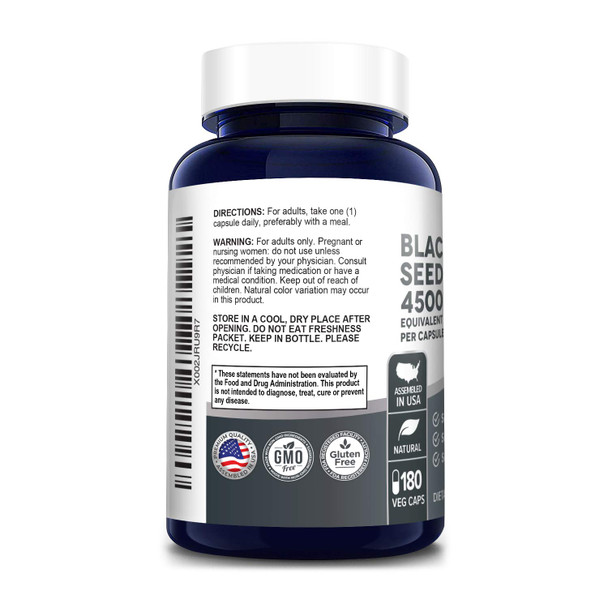 Full Spectrum Black Cumin Seed Extract 4500mg 180 Veggie Powder Caps (Extract Ratio 10:1, Non-GMO & ) Non-Oily