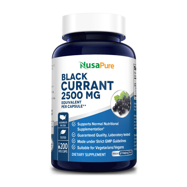 NusaPure Black Currant Oil 2500 Mg Equivalent per Veg caps. 200 Veggie Capsules (Powder, Extract 10:1, Vegan, Non-GMO & Gluten-Free)