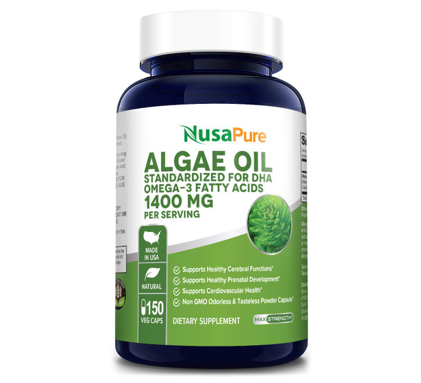 Omega 3 - Algae Oil 1400mg 150 Vegetarian Powder Capsules (Non-GMO & )