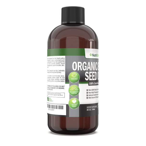 Organic Black Seed Oil - USDA Certified Organic Black Cumin Seed Oil Liquid  High Thymoquinone Content  Non-GMO and Cold-Pressed  Rich Source of Omega-6 & Omega-9 Fatty s - 8 Oz