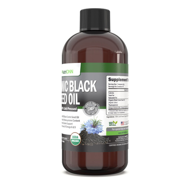 Organic Black Seed Oil - USDA Certified Organic Black Cumin Seed Oil Liquid  High Thymoquinone Content  Non-GMO and Cold-Pressed  Rich Source of Omega-6 & Omega-9 Fatty s - 8 Oz