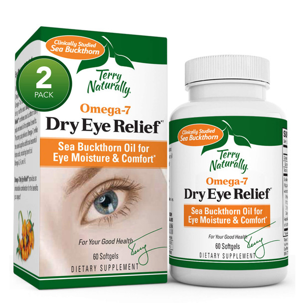 Terry ly Omega-7 Dry Eye Relief - 60 Softgels - Pack of 2 - 500 mg Sea Buckthorn - Eye Moisture Support Supplement - Omega-3, -6, and -9 - Non-GMO, , Vegan - 120 Total Servings
