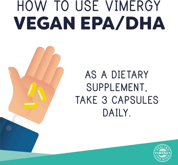 Vimergy Vegan EPA/DHA, 30 Servings Algal Omega 3 Fatty Acids  Plant Based Fish Oil Alternative with Vitamin E  Supports Heart, Brain & Eye Health - Non-GMO, Gluten-Free, Soy-Free, Paleo (90 Count)