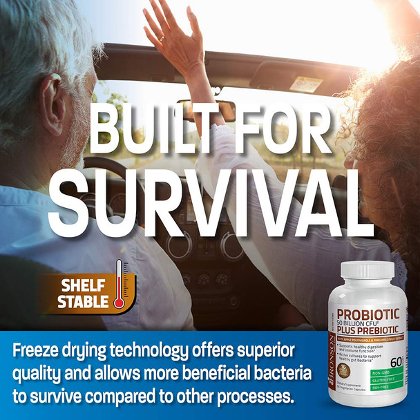Bronson Probiotic 50 Billion CFU + Prebiotic with Apple Polyphenols & Pineapple  Extract for Women & Men Non-GMO, 60 Vegetarian Capsules