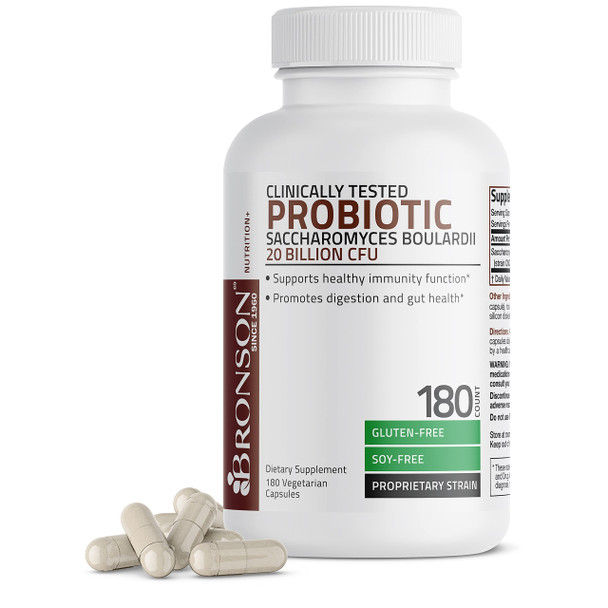 Saccharomyces Boulardii Probiotic 20 Billion CFU Clinically Tested Proprietary Strain, 180 Vegetarian Capsules