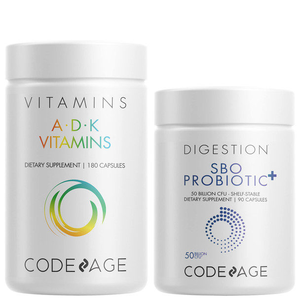 Codeage Daily Vitamin ADK Supplement, Vitamin A Retinyl Palmitate, Vitamin D3 Cholecalciferol, Vitamin K, SBO Probiotic Blend 50 Billion CFU Bundle, Lactobacillus Paracasei, Bacillus Clausii, Non-GMO