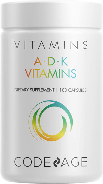 Codeage Daily Vitamin ADK Supplement, Vitamin A Retinyl Palmitate, Vitamin D3 Cholecalciferol, Vitamin K, SBO Probiotic Blend 50 Billion CFU Bundle, Lactobacillus Paracasei, Bacillus Clausii, Non-GMO