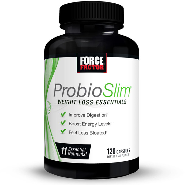 Force Factor ProbioSlim Weight Loss Essentials Complete Daily Digestive Health and Weight Loss Probiotic Supplement for Women and Men with Electrolytes and Green Tea Extract, 120 Capsules