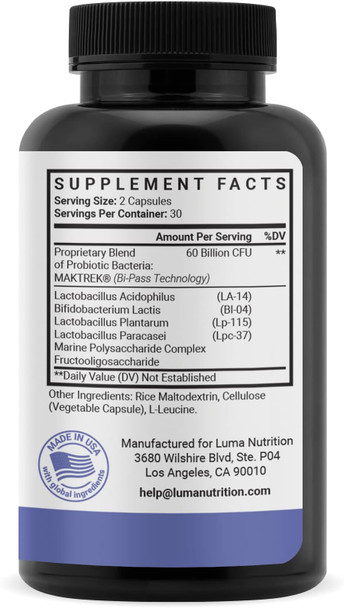 Luma Nutrition Probiotics 60 Billion CFU with Prebiotics Probiotics 60 Capsules