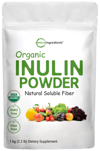 Micro Ingredients Organic Inulin FOS Powder (Jerusalem Artichoke) 2.2 Pounds (35 Ounce) Quick Water Soluble Prebiotic Intestinal Support for Colon and Gut Health  Fibers for Smoothie & Drinks Vegan Friendly