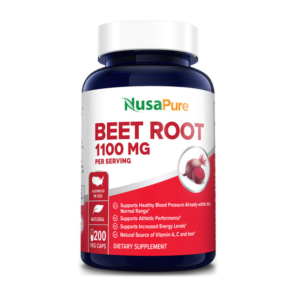 Beet Root 1100 mg 200 Veggie caps (Vegan, Non-GMO & , Made with Organic Beet Root Powder)